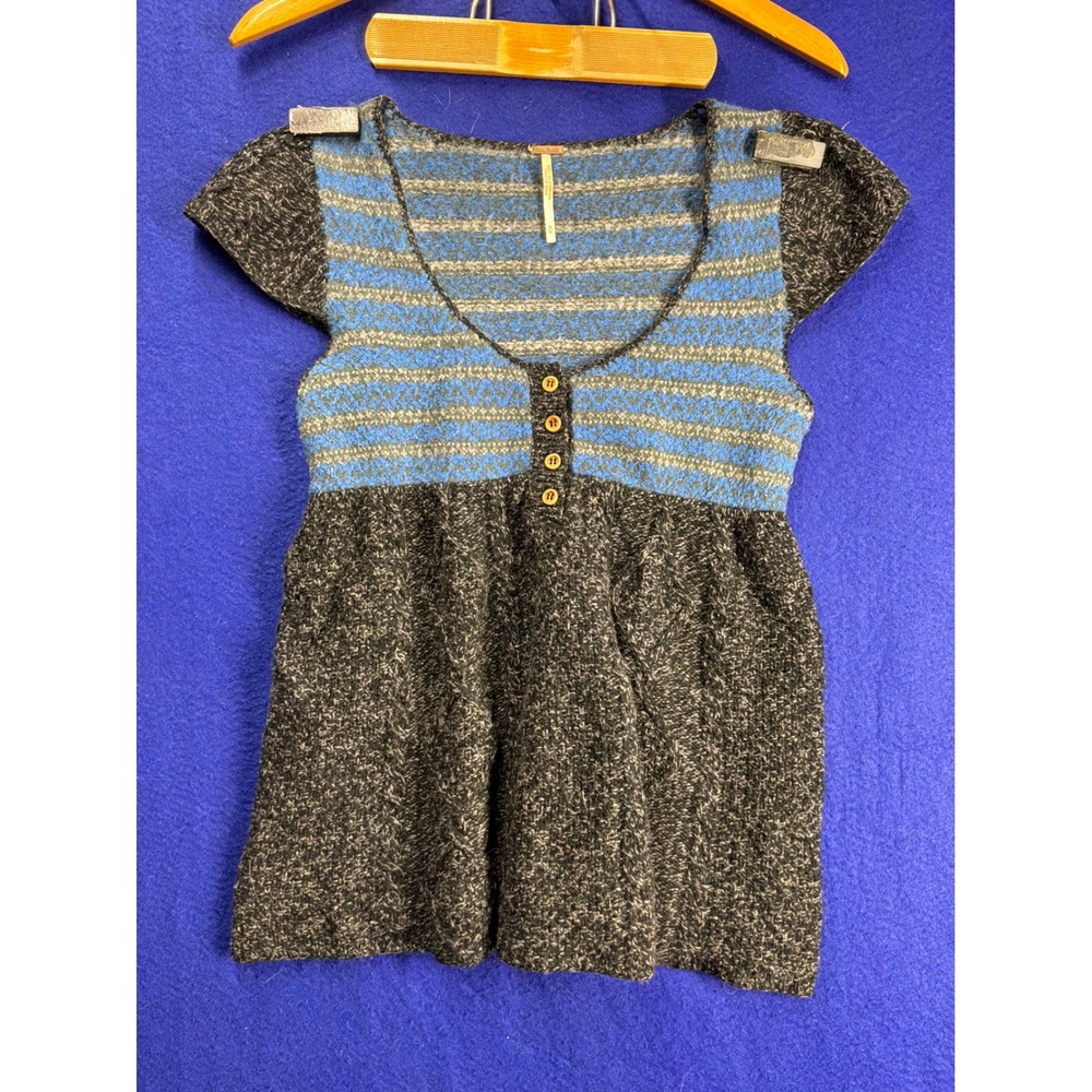 Boho Womens Free People Henley Mini Dress XS Blue Black